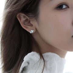1ST XULIE "Whiterfly" Dainty White Agate Butterfly Stud Earrings in 925 Sterling Silver - Side View
