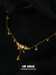 1ST XULIE "Whiterfly" White Agate Butterfly Pendant Necklace in 24K Gold Plated - Detail Shot