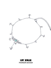 1ST XULIE "Whiterfly" White Agate & Cat's Eye Butterfly Anklet in 925 Sterling Silver - Detail Shot