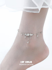 1ST XULIE "Whiterfly" White Agate & Cat's Eye Butterfly Anklet in 925 Sterling Silver - Lifestyle Shot
