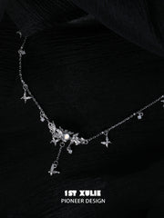1ST XULIE "Whiterfly" White Agate & Cat's Eye Butterfly Anklet in 925 Sterling Silver - On Model