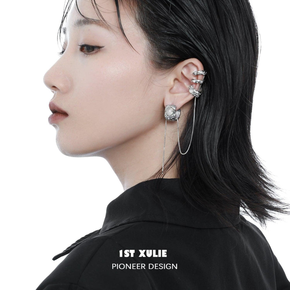 1ST XULIE "Day Dream" White Agate Chain Ear Clips in 24K Gold Plated Brass - Lifestyle Shot