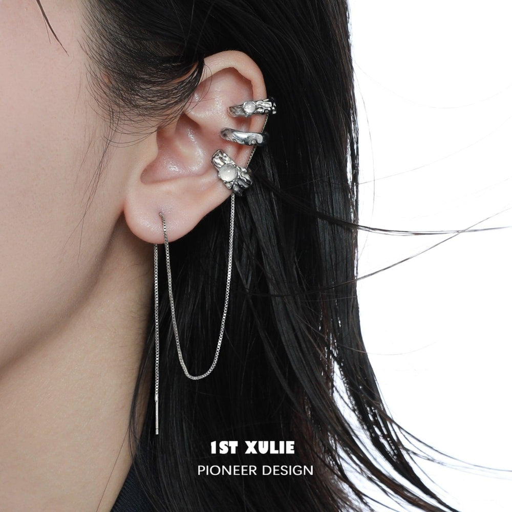 1ST XULIE "Day Dream" White Agate Chain Ear Clips in 24K Gold Plated Brass - Product View