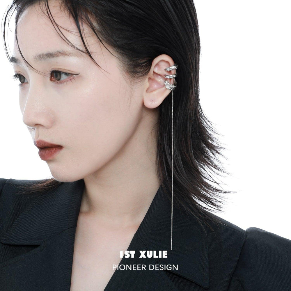 1ST XULIE "Day Dream" White Agate Chain Ear Clips in 24K Gold Plated Brass - Side View