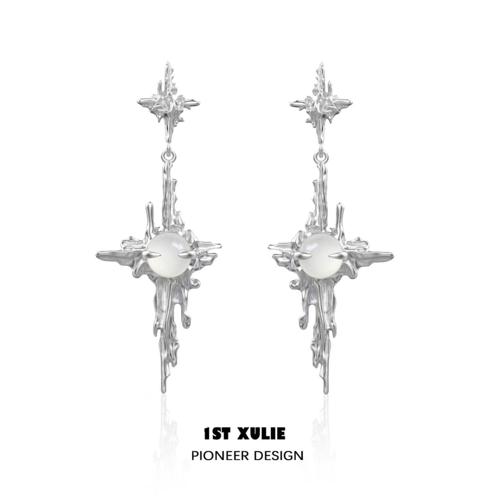1ST XULIE "Day Dream" Statement White Agate Dangle Pendant Earrings in Platinum Plated Brass - Product View