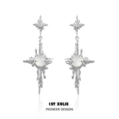 1ST XULIE "Day Dream" Statement White Agate Dangle Pendant Earrings in Platinum Plated Brass - Product View