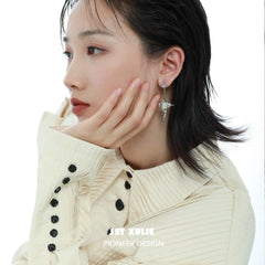 1ST XULIE "Day Dream" Statement White Agate Dangle Pendant Earrings in Platinum Plated Brass - Side View