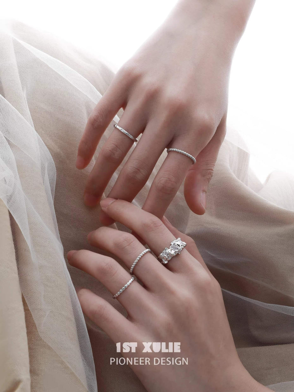 1ST XULIE "Daybreak" White Agate Open Ring in 24K Gold Plated Sterling Silver - Side View