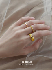 1ST XULIE "Daybreak" Minimalist White Agate Adjustable Statement Ring in 24K Gold Plated 925 Sterling Silver - Detail Shot