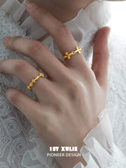 1ST XULIE "Star Dome" Adjustable Gemstone White Agate Open Ring in 24k Gold Plated Silver - Detail Shot