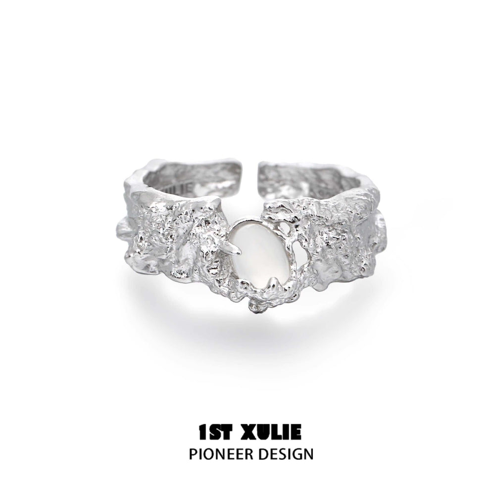 1ST XULIE "Daybreak" White Agate Open Ring in 24K Gold Plated Sterling Silver - Product View