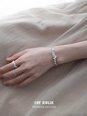 1ST XULIE "Daybreak" White Agate Open Ring in 24K Gold Plated Sterling Silver - On Model Close-up