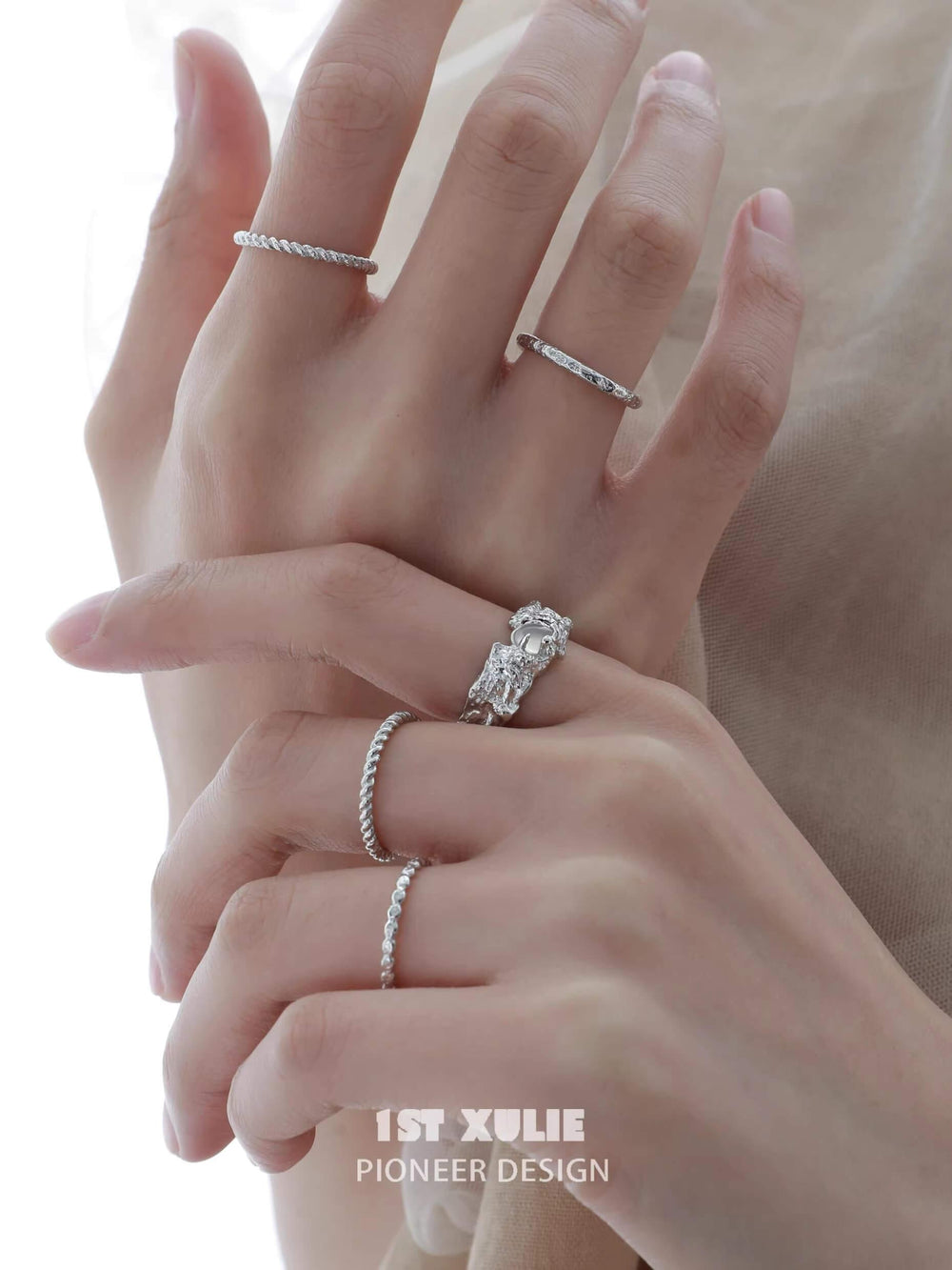 1ST XULIE "Daybreak" White Agate Open Ring in 24K Gold Plated Sterling Silver - Product View