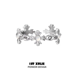 1ST XULIE "Star Dome" Dainty White Agate Adjustable Open Ring in 925 Sterling Silver - Product View