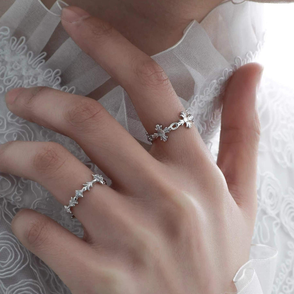 1ST XULIE "Star Dome" Dainty White Agate Adjustable Open Ring in 925 Sterling Silver - On Model