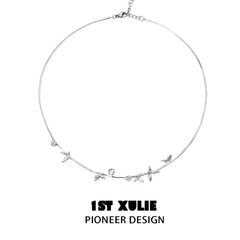 1ST XULIE "Whiterfly" Dainty White Chalcedony Beaded Choker Necklace in 925 Sterling Silver - Detail Shot