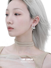 1ST XULIE "Whiterfly" White Chalcedony Butterfly Drop Earrings in Platinum Plated - Detail Shot