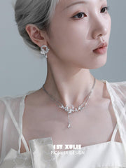 1ST XULIE "Whiterfly" White Chalcedony Butterfly Drop Earrings in Platinum Plated - Lifestyle Shot