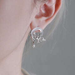 1ST XULIE "Whiterfly" White Chalcedony Butterfly Drop Earrings in Platinum Plated - Product View