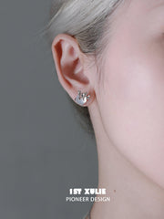 1ST XULIE "Whiterfly" White Chalcedony Butterfly Stud Earrings in 925 Sterling Silver - On Model Close-up