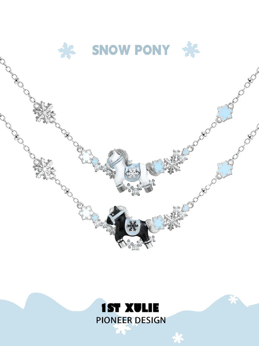 1ST XULIE Jewelry "Snowy Cuties" White Pony Dainty Pendant Necklace in Platinum Plated - Angle 2