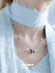 1ST XULIE Jewelry "Snowy Cuties" White Pony Dainty Pendant Necklace in Platinum Plated - Product View