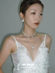 1ST XULIE "Whiterfly" White Shell Butterfly Necklace in Platinum & Titanium - Lifestyle Shot