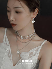 1ST XULIE "Whiterfly" White Shell Butterfly Necklace in Platinum & Titanium - Full Product View