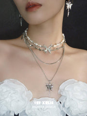 1ST XULIE "Whiterfly" White Shell Butterfly Necklace in Platinum & Titanium - Side View