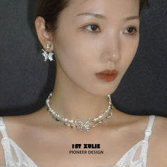1ST XULIE "Whiterfly" White Shell Butterfly Necklace in Platinum & Titanium - Texture Detail
