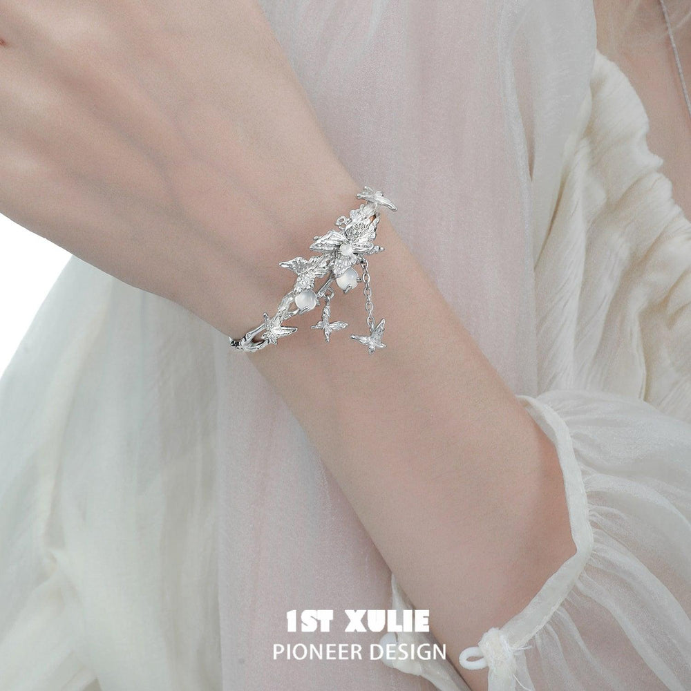 1ST XULIE "Whiterfly" Gothic Skeleton Butterfly Charm Bracelet in Gold & Platinum Plate - Lifestyle Shot