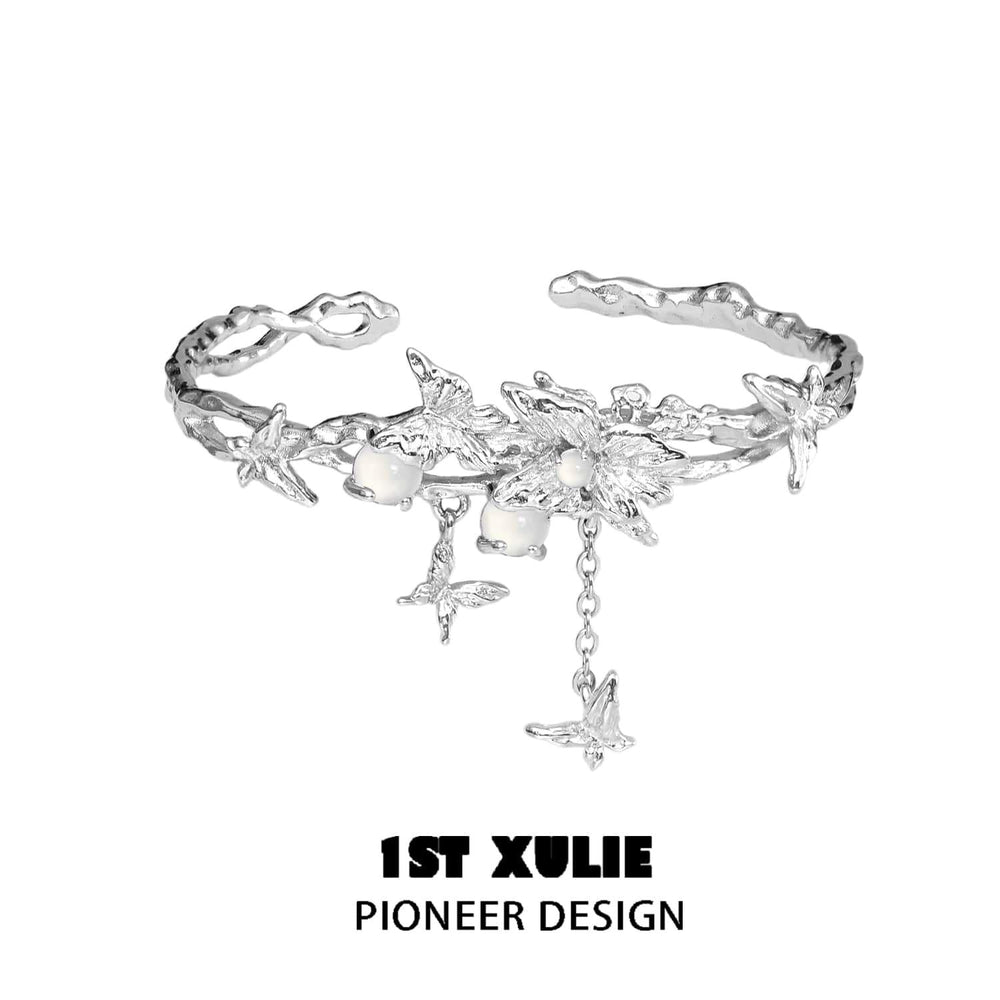 1ST XULIE "Whiterfly" Gothic Skeleton Butterfly Charm Bracelet in Gold & Platinum Plate - Product View
