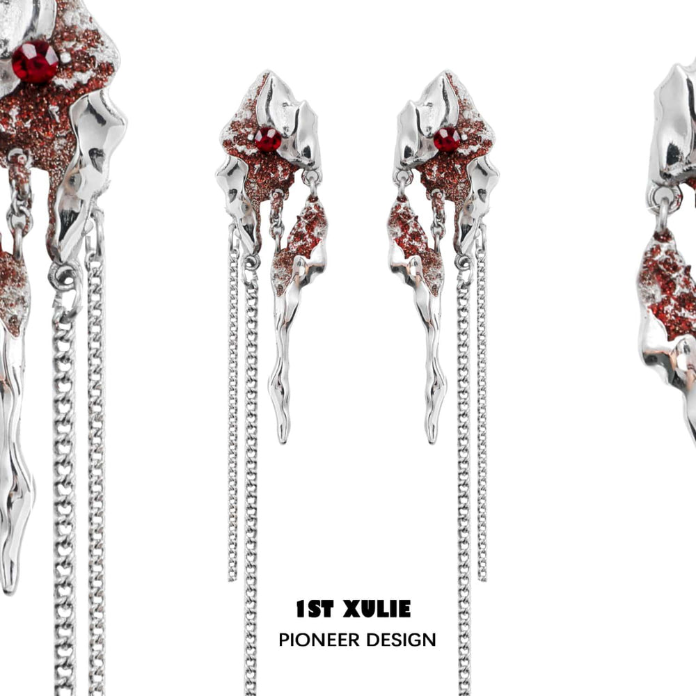 1ST XULIE "Wind Erosion" Platinum Plated Statement Dangle Earrings - Detail Shot
