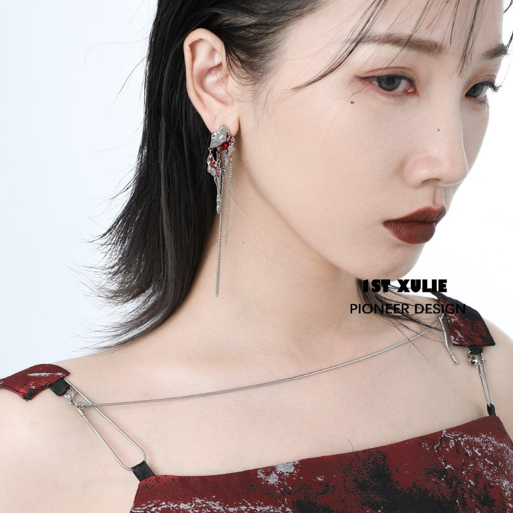 1ST XULIE "Wind Erosion" Platinum Plated Statement Dangle Earrings - Lifestyle Shot