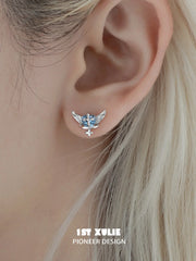 1ST XULIE Jewelry "Forbidden Love" Colorful Zirconia Winged Heart Stud Earrings in 925 Sterling Silver - Detail Shot