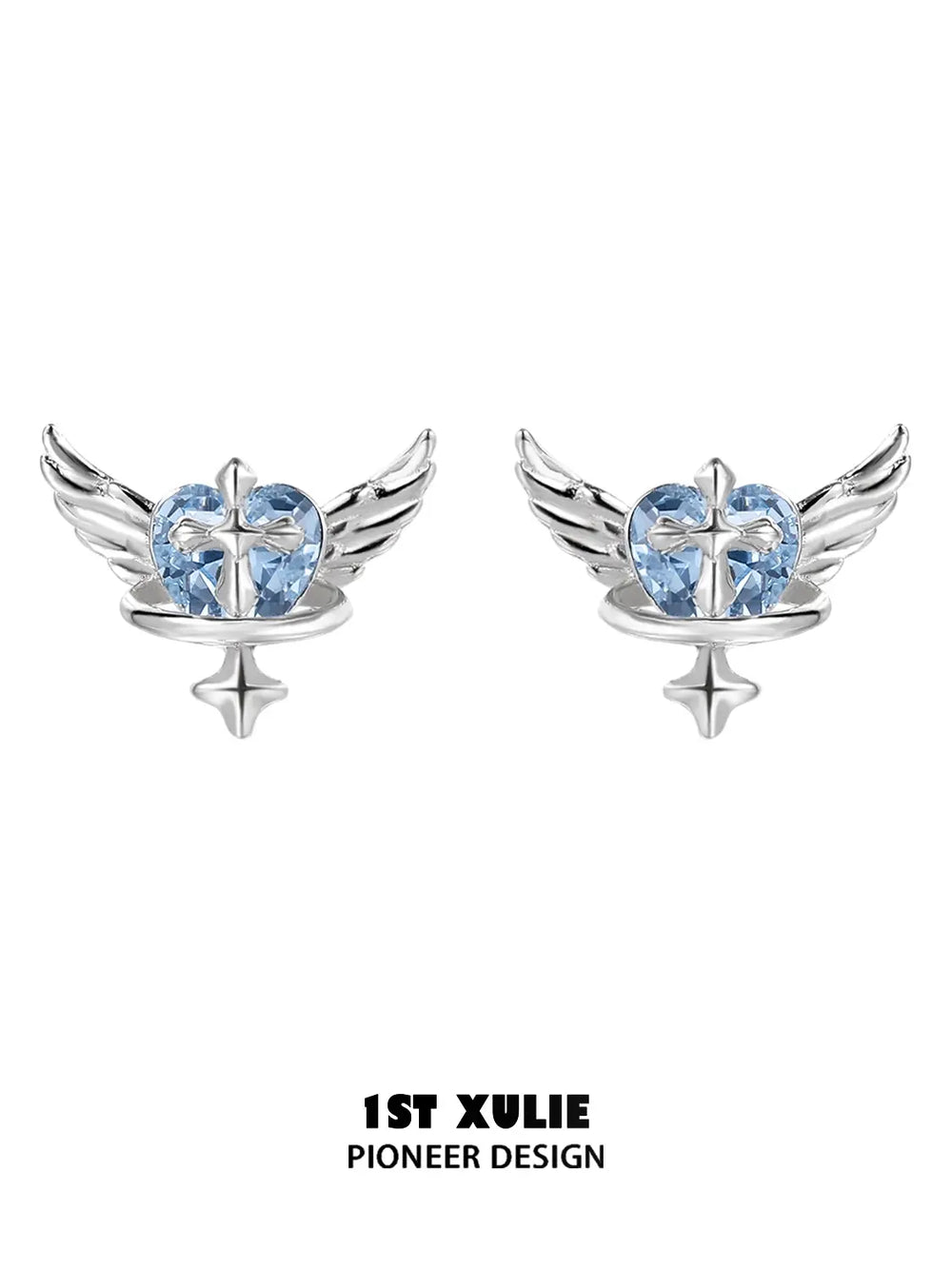 1ST XULIE Jewelry "Forbidden Love" Colorful Zirconia Winged Heart Stud Earrings in 925 Sterling Silver - Packaging View