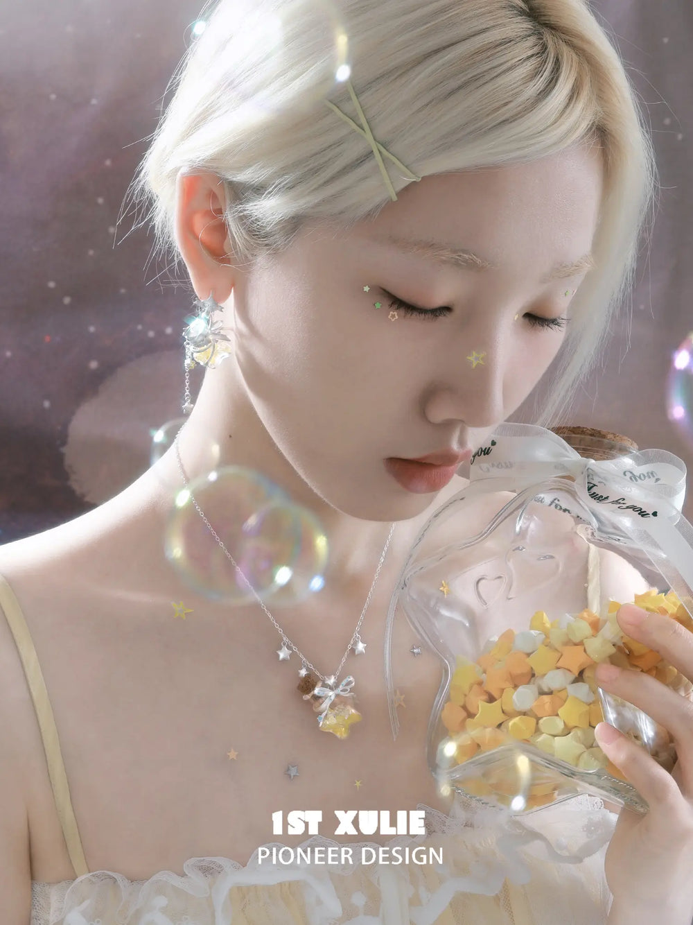 1ST XULIE Jewelry "WISHING STAR" Wishing Bottle Dangle Earrings in Platinum Plated - Product View