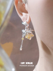 1ST XULIE Jewelry "WISHING STAR" Wishing Bottle Dangle Earrings in Platinum Plated - On Model Blue