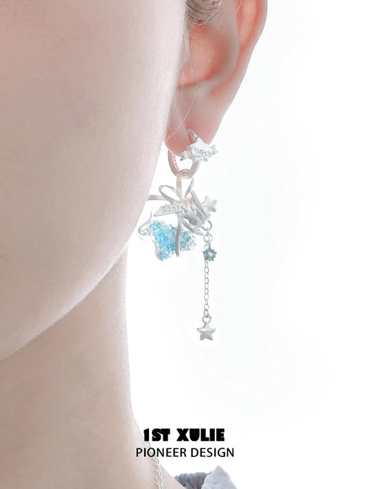 1ST XULIE Jewelry "WISHING STAR" Wishing Bottle Dangle Earrings in Platinum Plated - On Model Yellow