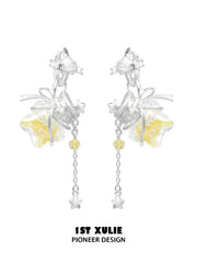 1ST XULIE Jewelry "WISHING STAR" Wishing Bottle Dangle Earrings in Platinum Plated - Side View