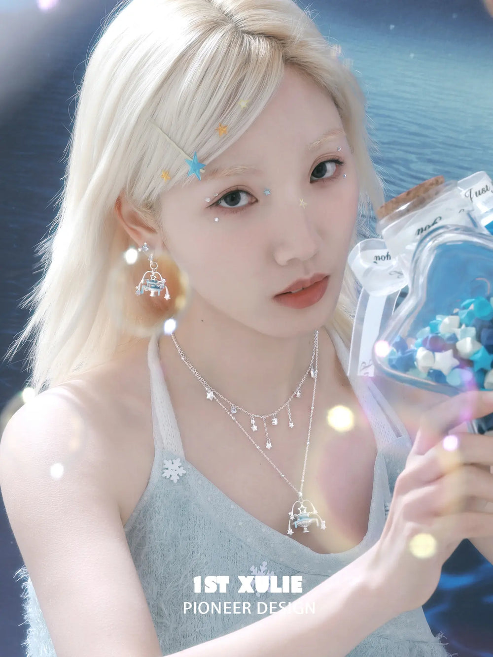 1ST XULIE Jewelry "WISHING STAR" Wishing Fountain Pendant Necklace in Rhodium Plated Brass - Angle 1