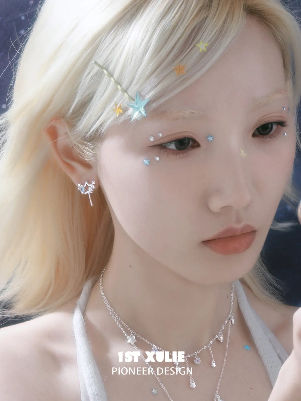 1ST XULIE Jewelry "WISHING STAR" Wishing Pool Dangle Fan Earrings in Rhodium Plated Brass - Angle 2