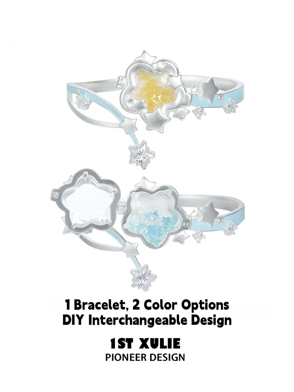 1ST XULIE Jewelry "WISHING STAR" Wishing Star Flip Bangle in Rhodium Plated Brass - Lifestyle Shot