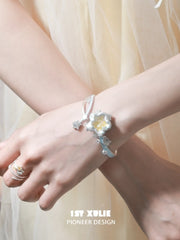 1ST XULIE Jewelry "WISHING STAR" Wishing Star Flip Bangle in Rhodium Plated Brass - Side View