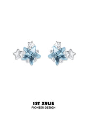 1ST XULIE Jewelry "WISHING STAR" Zirconia Wishing Star Stud Earrings in Rhodium Plated Brass - Angle View