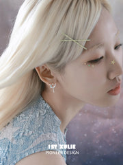 1ST XULIE Jewelry "WISHING STAR" Wishing Wand Zirconia Stud Earrings in Rhodium Plated - Product View