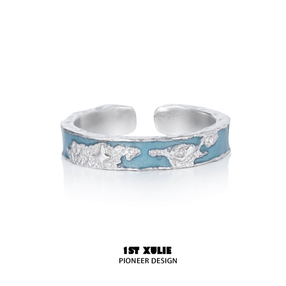 1ST XULIE "The Sea" World Map Couple's Rings in 925 Sterling Silver - Angled Product View