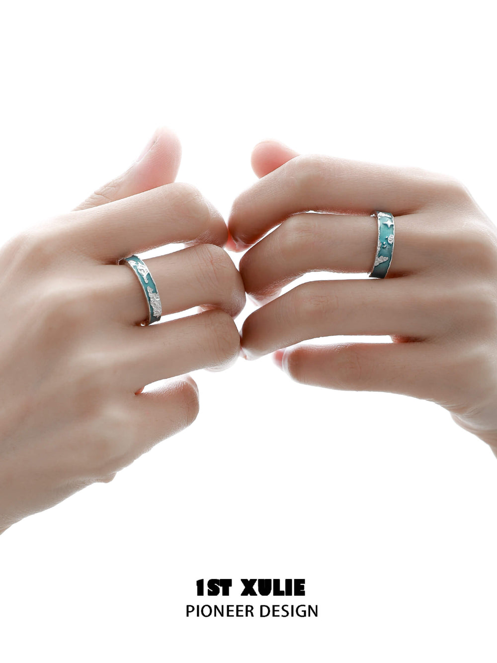 1ST XULIE "The Sea" World Map Couple's Rings in 925 Sterling Silver - Detail Shot