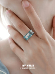 1ST XULIE "The Sea" World Map Couple's Rings in 925 Sterling Silver - Couple's Set View