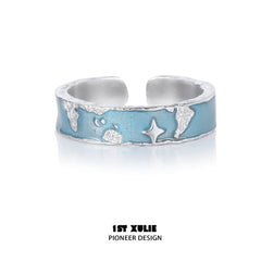 1ST XULIE "The Sea" World Map Couple's Rings in 925 Sterling Silver - Side View
